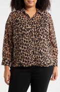 T Tahari Clip Dot Leopard Spot Button-Up Shirt