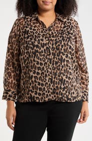 T Tahari Clip Dot Leopard Spot Button-Up Shirt