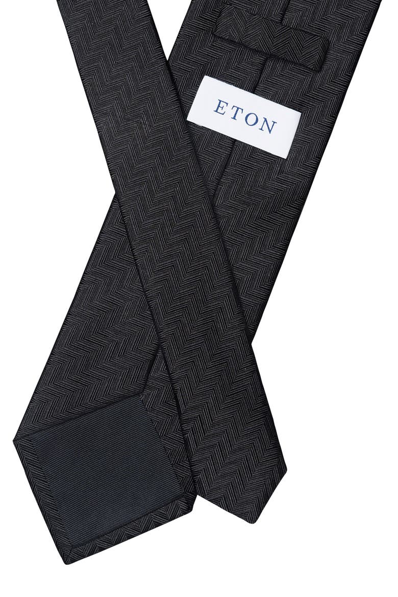 Solid Black Silk Herringbone Tie, Alternate, color, BLACK