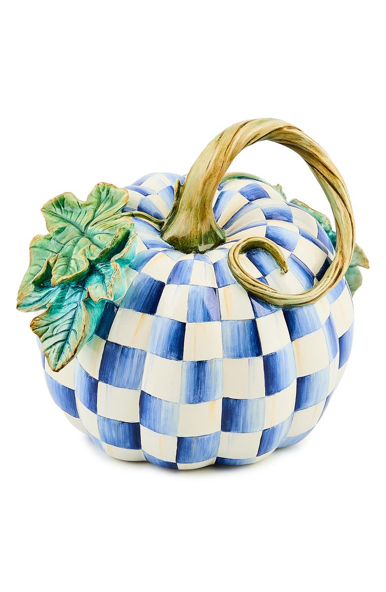 MACKENZIE CHILDS Royal Check Twisted Stem Pumpkin, Main, color, Royal