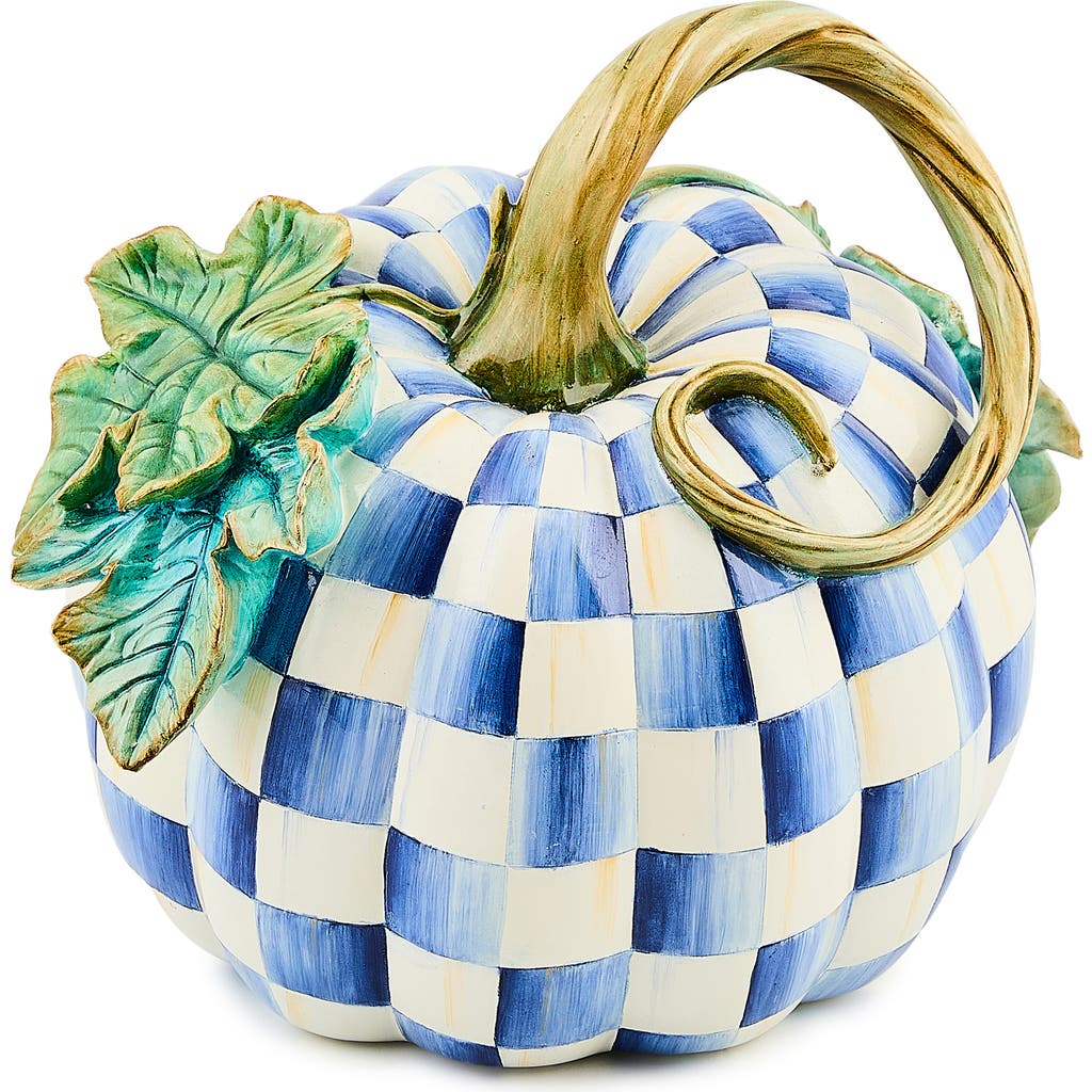 Mackenzie-childs Mackenzie Childs Royal Check Twisted Stem Pumpkin In Blue