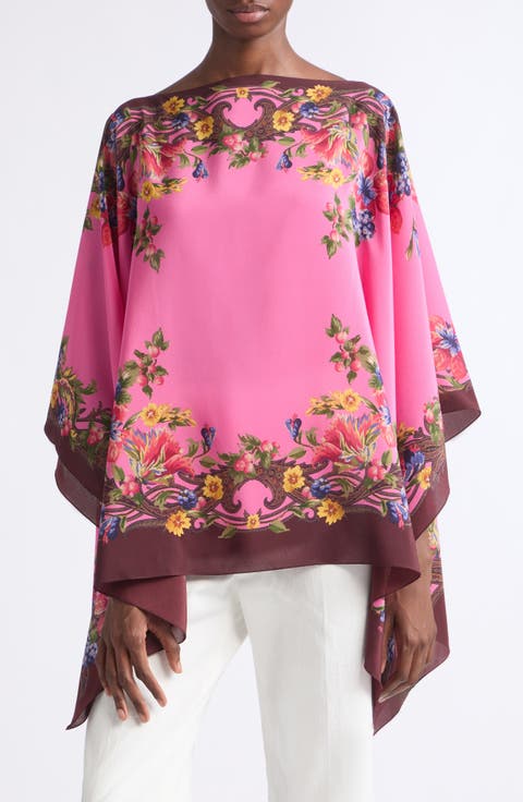 Floral Silk Poncho