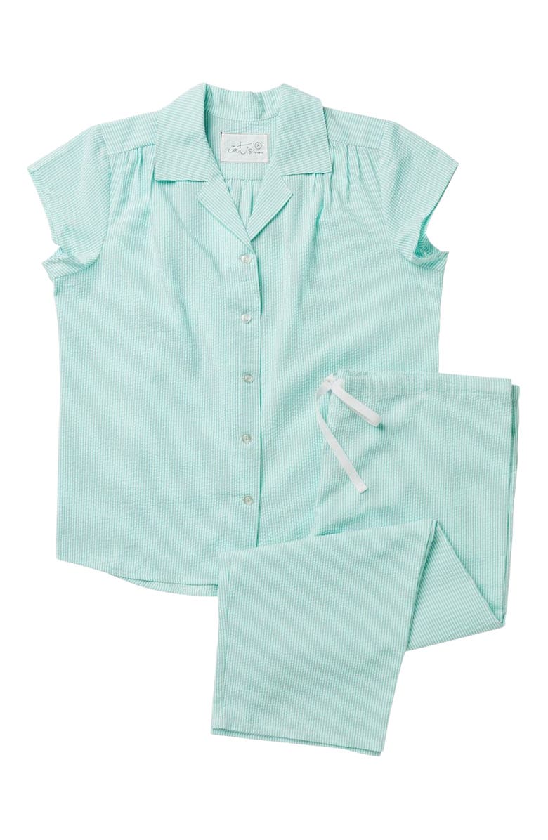 The Cat's Pajamas Cotton Seersucker Capri Set, Alternate, color, Mint Stripe