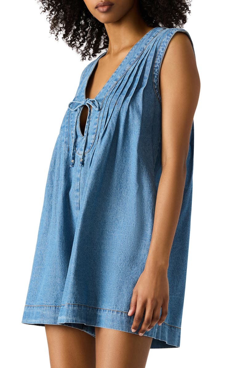 Steve Madden Mick Pintuck Denim Romper, Alternate, color, Moon Shadow