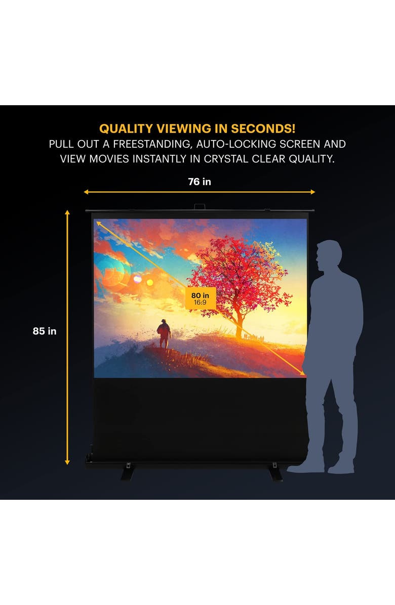 Kodak 80 Portable Projector Screen, 169 Video Projection Screen & Stand with Carry Handle, Alternate, color, Black