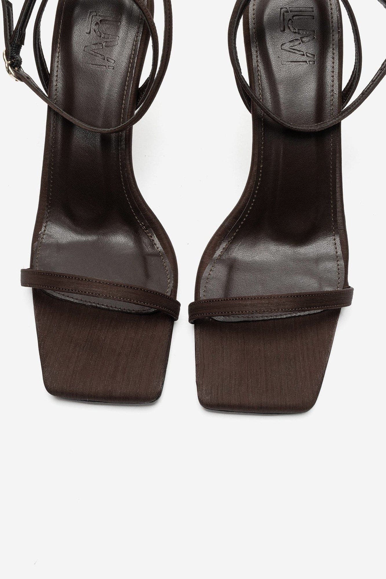 Sone Stiletto Ankle Strap Sandal, Alternate, color, Brown Satin