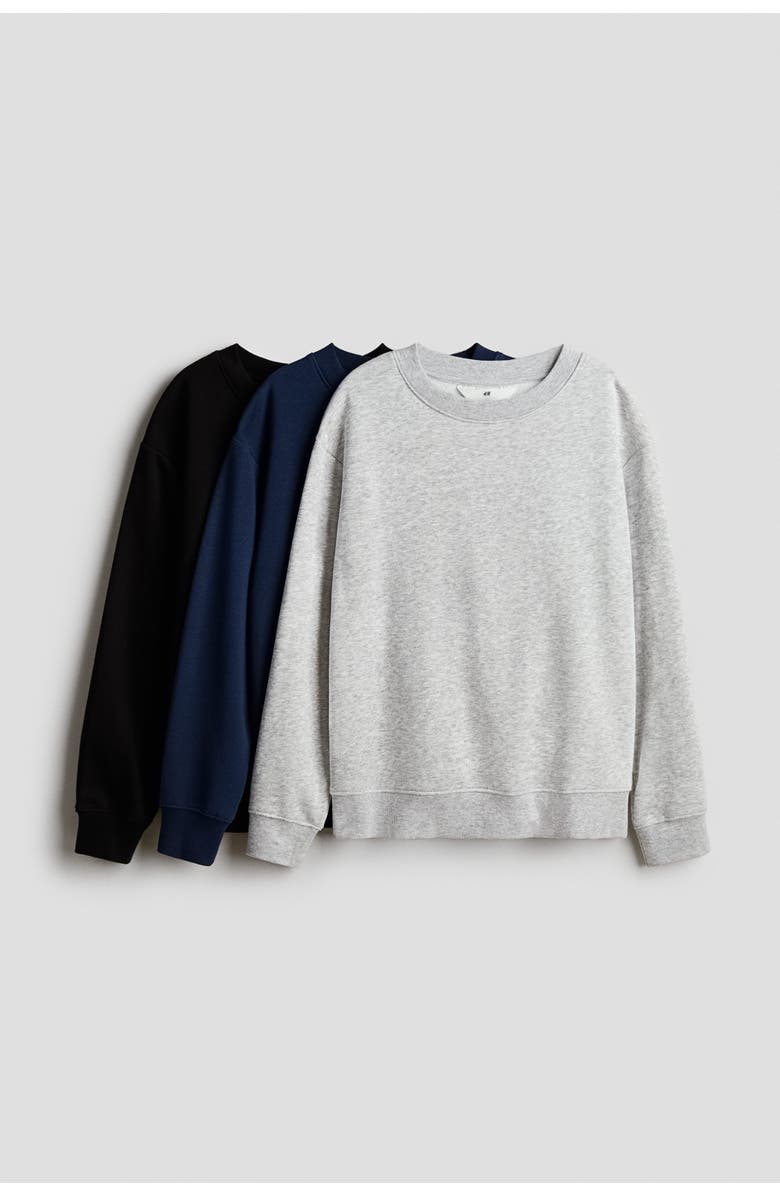H&M 3-pack Sweatshirts, Main, color, Light Gray Melange/Dark Blue
