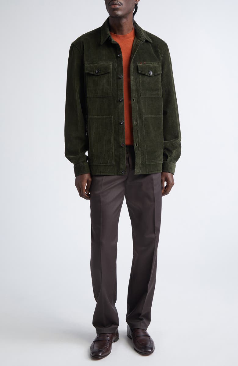 ISAIA Stretch Cotton Corduroy Overshirt, Alternate, color, Green