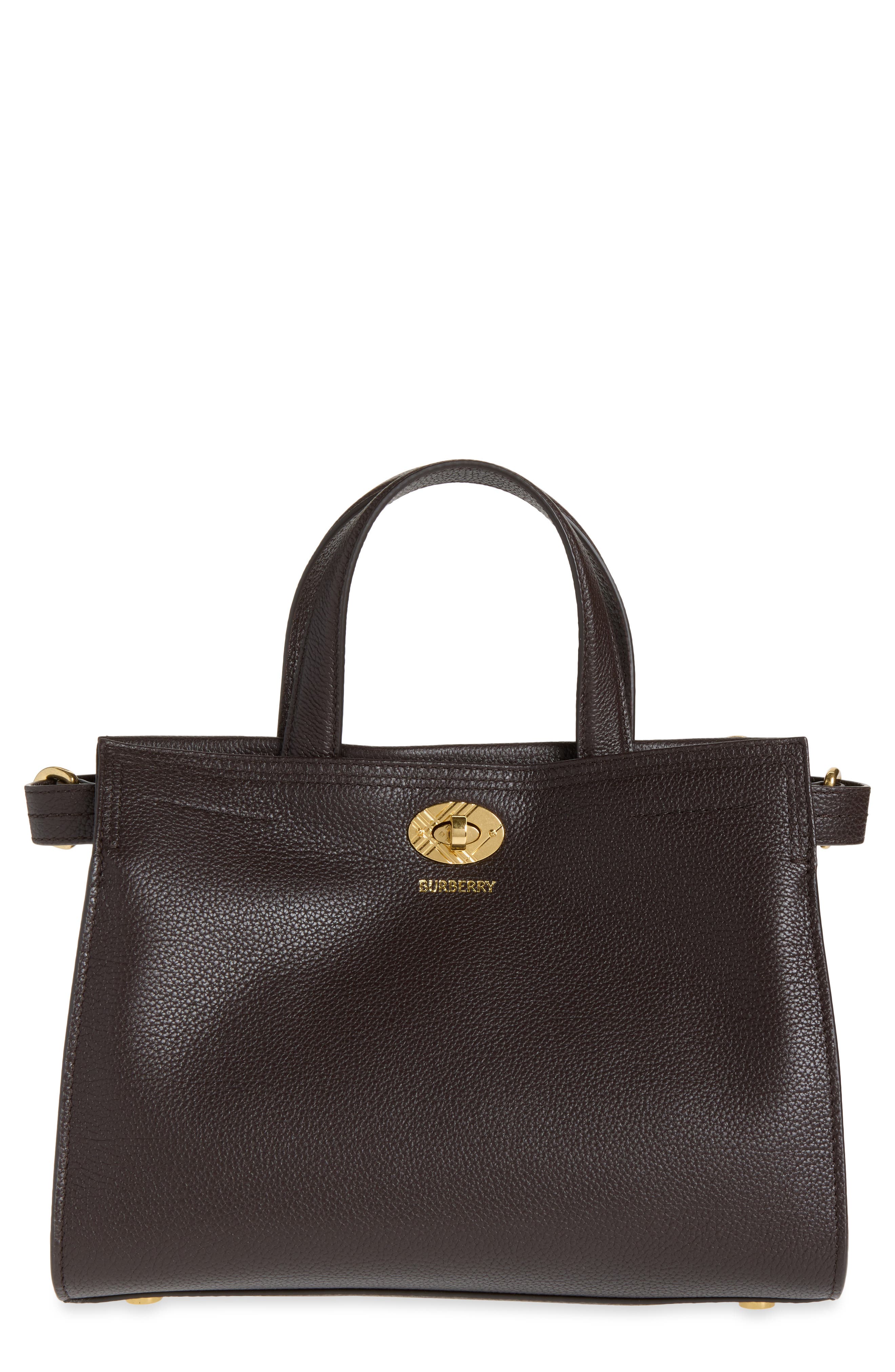 Cotswolds Leather & Check Canvas Tote, Main, color, CHOCOLATE BROWN
