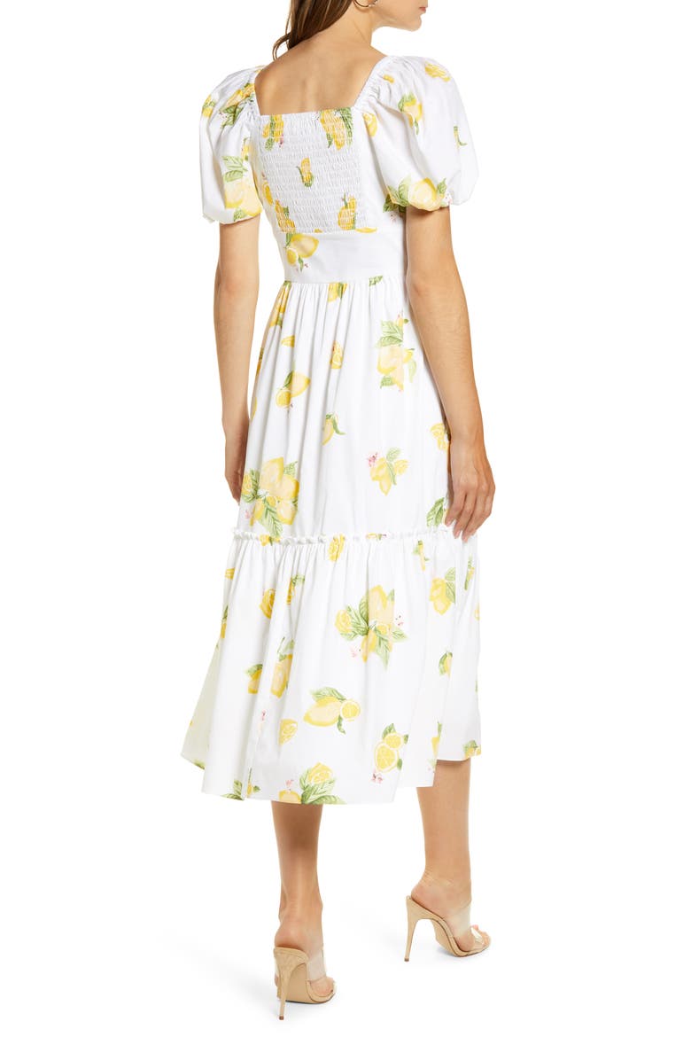 Puff Sleeve Midi Dress, Alternate, color, YELLOW MAIZE LEMON PRINT