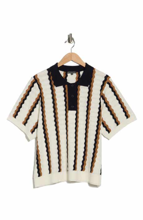 Adrianna Papell Wavy Stripe Polo Sweater