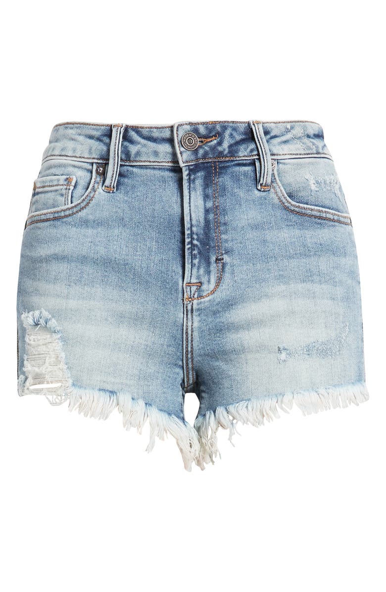 HIDDEN JEANS Distressed Side Zip Fringe Denim Shorts, Alternate, color, Light Wash