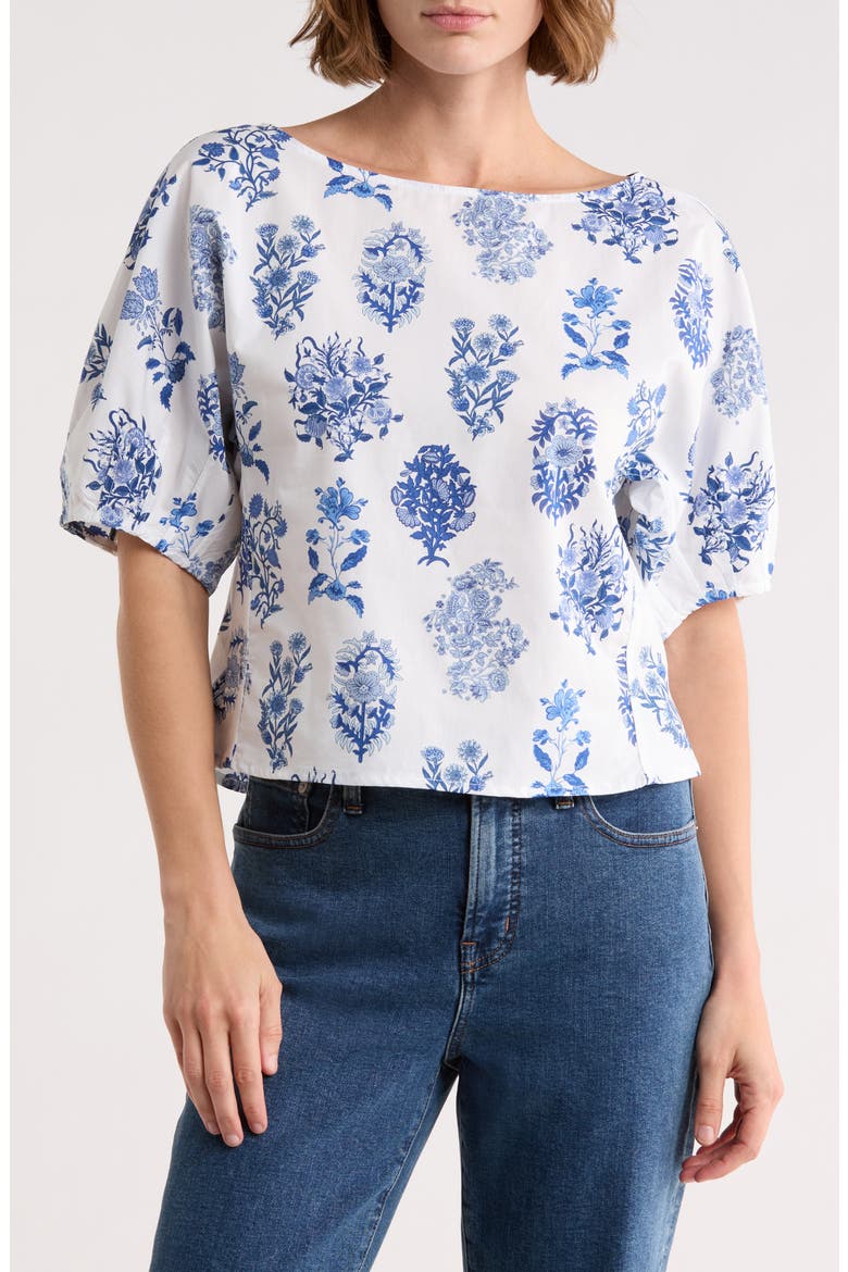 Boat Neck Barrel Sleeve Top, Main, color, TWILIGHT BLUE