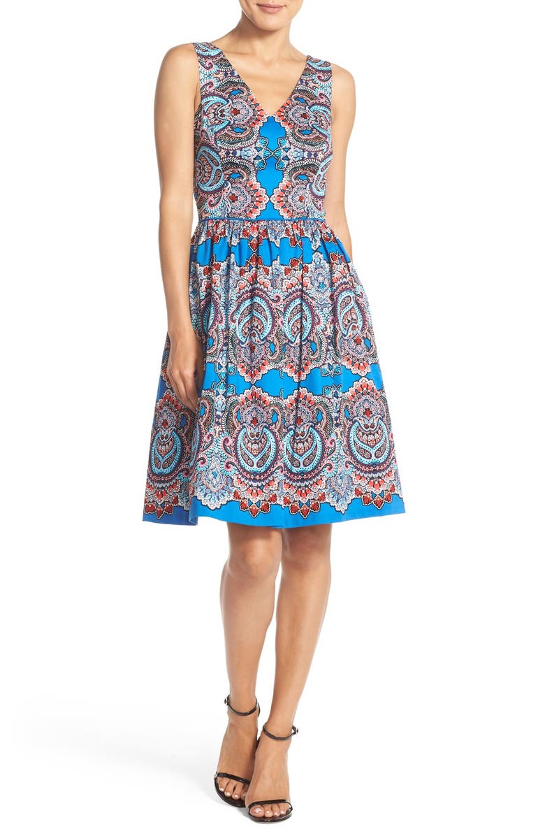 Maggy London Print Sateen Fit & Flare Dress, Alternate, color,