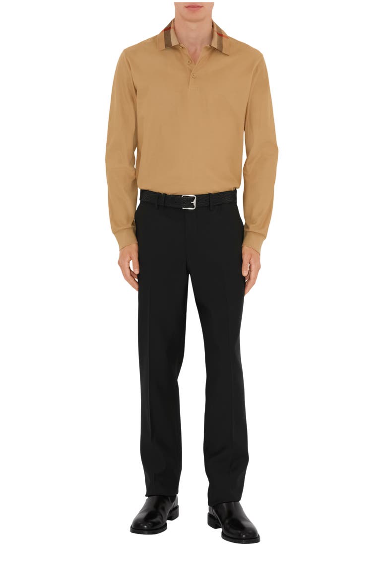 Long-sleeve Check Collar Cotton Polo Shirt, Main, color, Archive beige