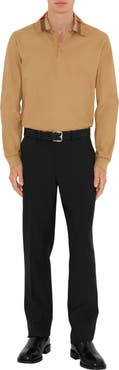 Burberry Long-sleeve Check Collar Cotton Polo Shirt