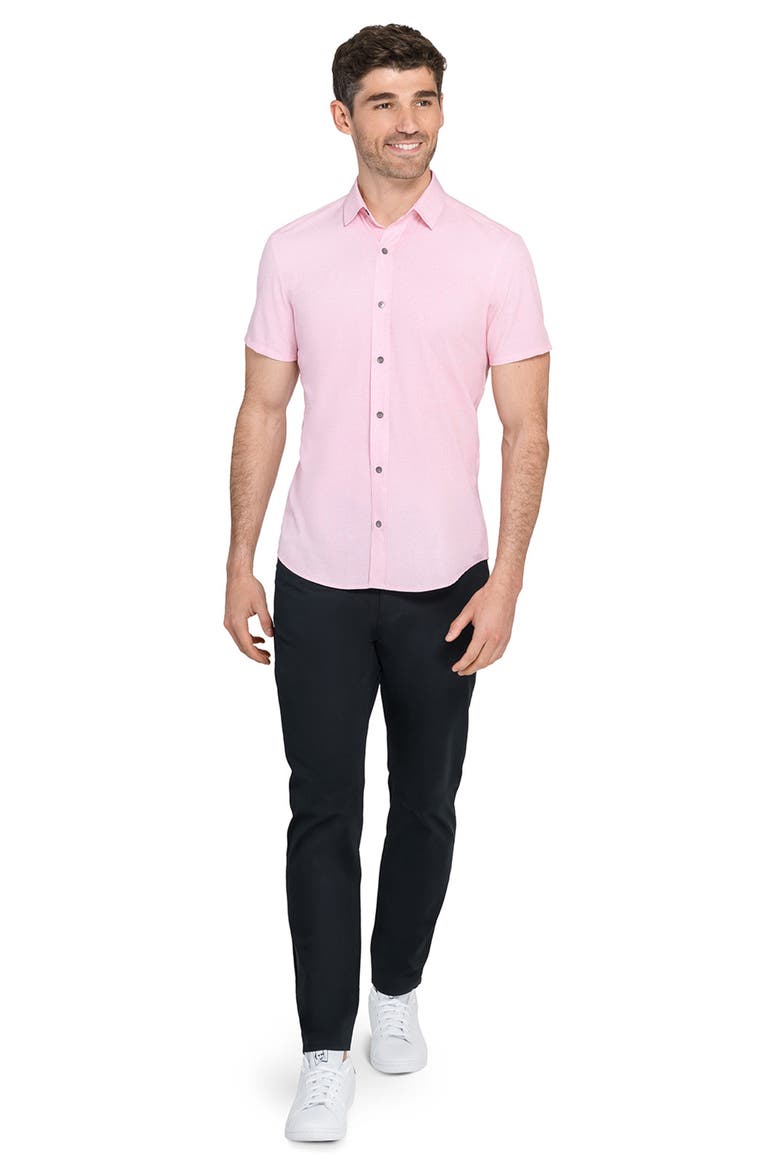 Trim Fit Short Sleeve Performance Button-Up Shirt, Alternate, color, CORAL