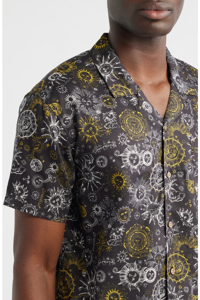Sun Print Camp Shirt, Alternate, color, BLACK