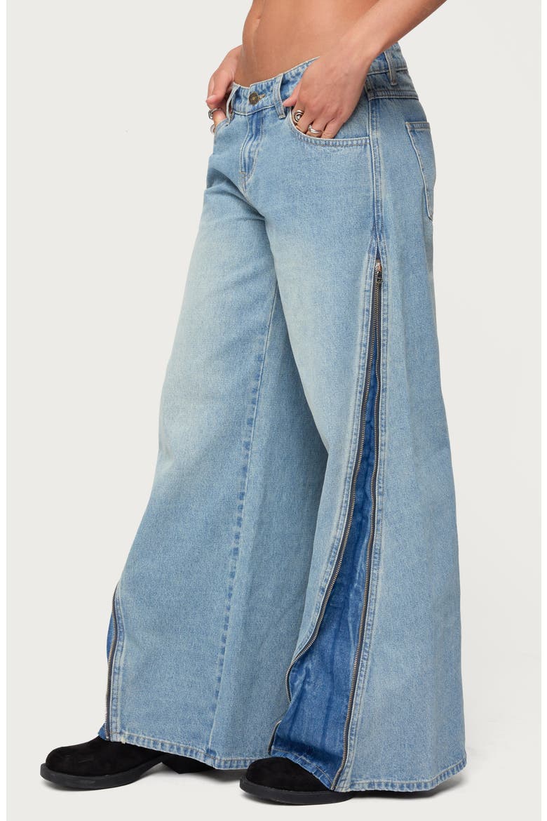 Zippered Wide Leg Jeans, Alternate, color, BLUE