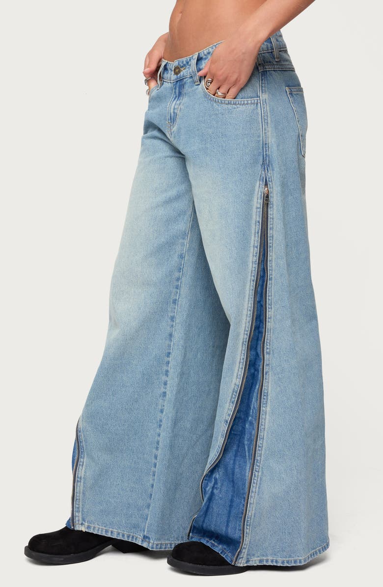 EDIKTED Zippered Wide Leg Jeans, Alternate, color, Blue