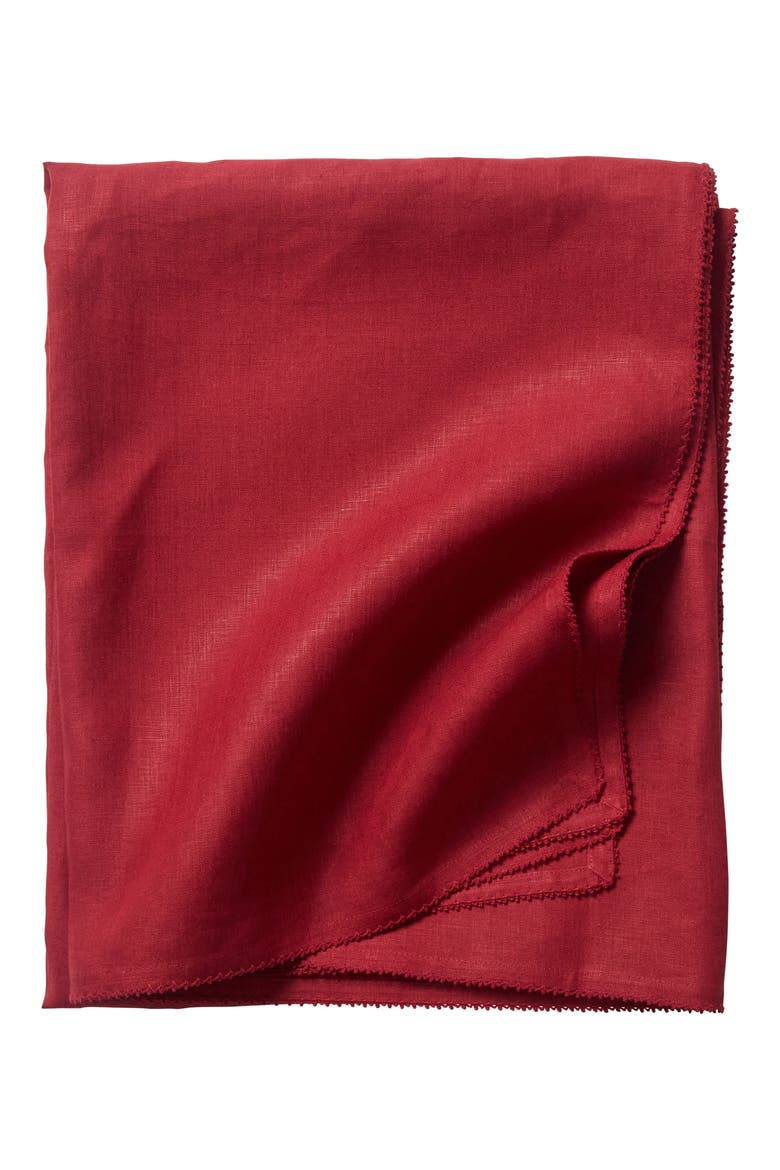 Berry Scallop Linen Tablecloth, Main, color, RUBY