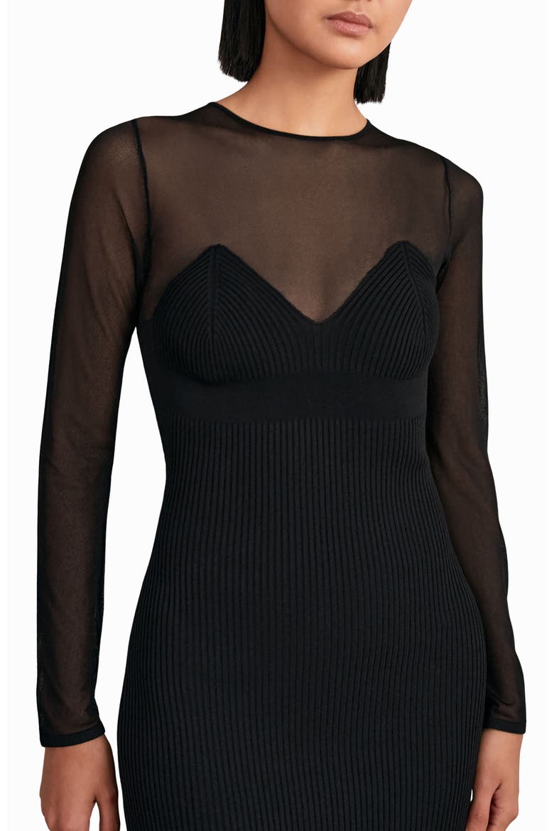 Lila Mixed Media Long Sleeve Cocktail Dress, Alternate, color, BLACK