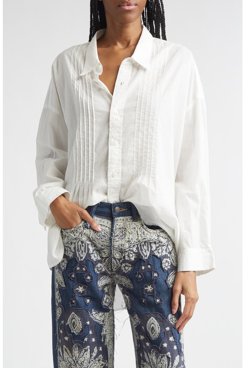 Drop Neck Pintuck Button-Up Shirt, Main, color, WHITE