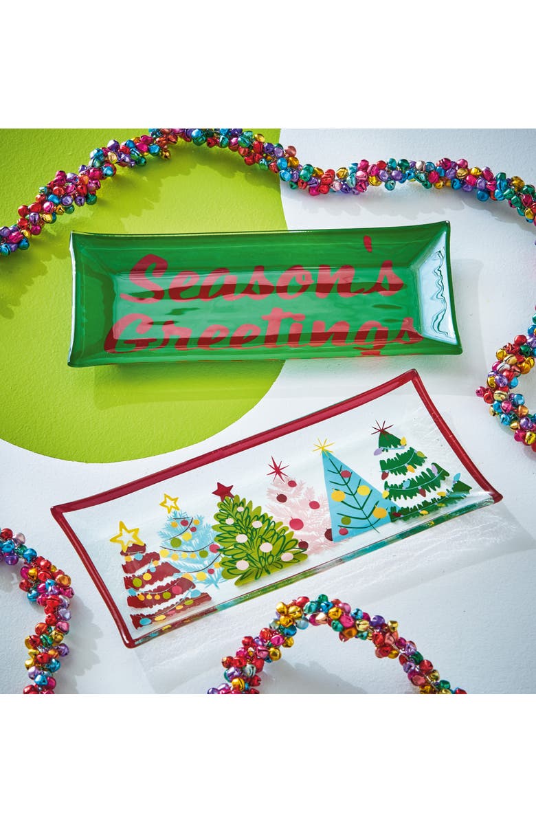 tag Christmas Seasons Greetings Glass Trinket Tray Green Multi 9x4.33x0.8 in, Alternate, color, Green