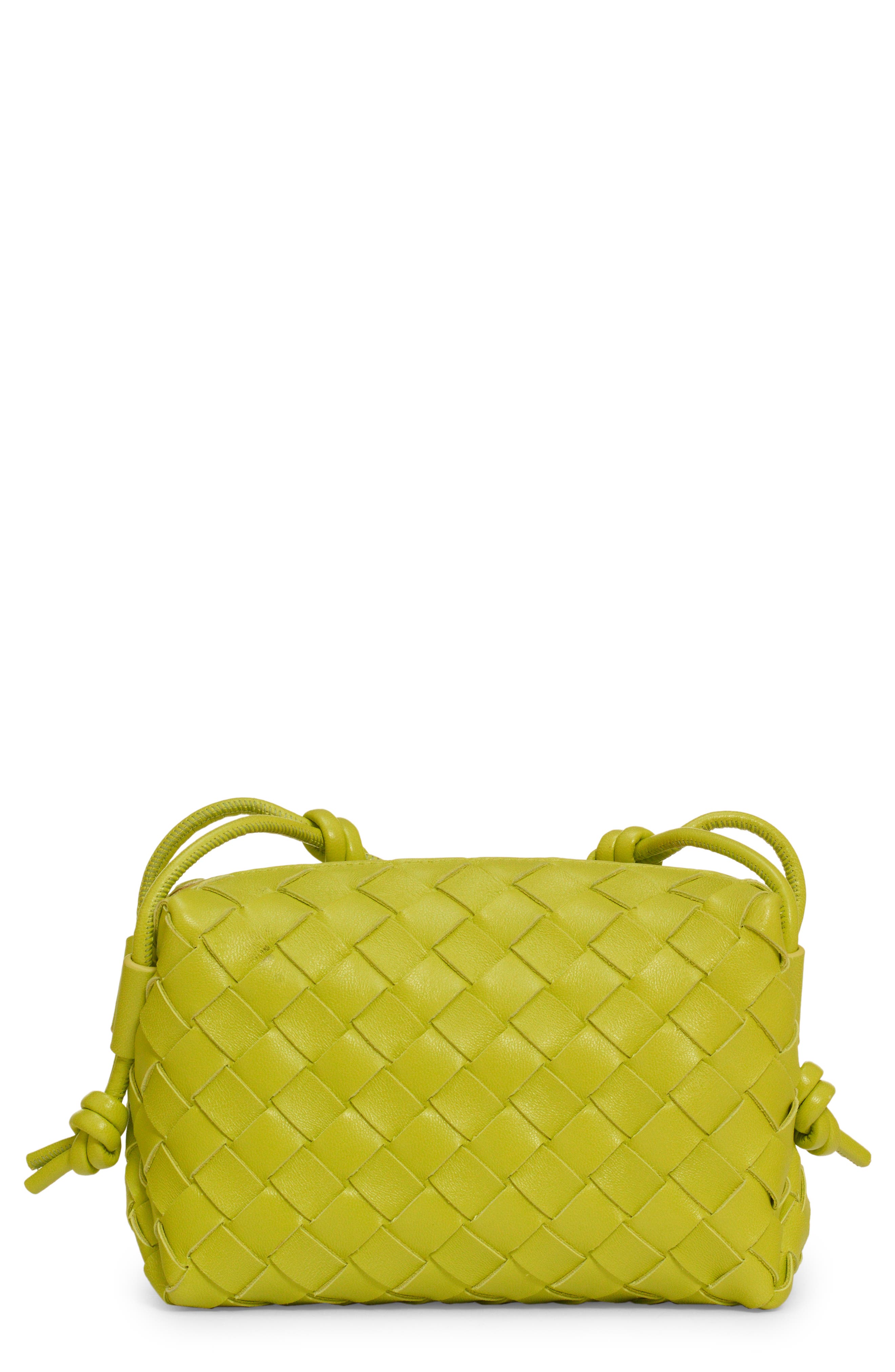 Small Intrecciato Leather Crossbody Bag, Main, color, ACID KIWI-GOLD