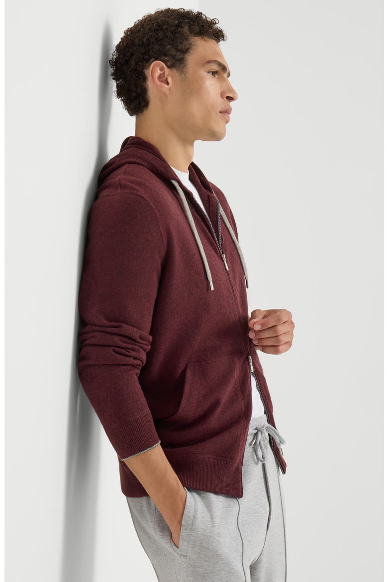 Cashmere hooded knit sweatshirt with zipper, Alternate, color, Burgundy