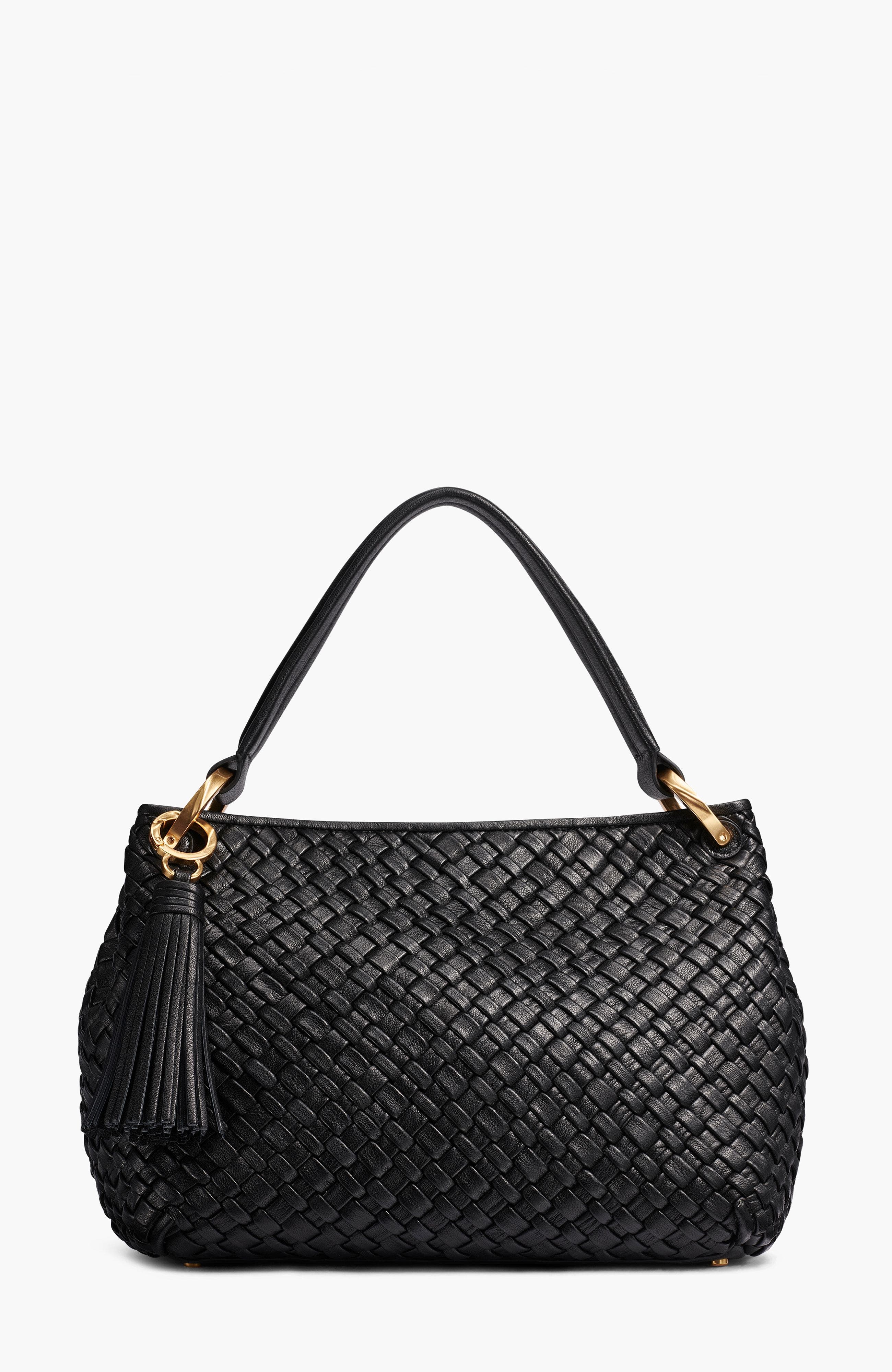 Donna Karan New York Glenwood Woven Shoulder Bag, Main, color, Black/Gold