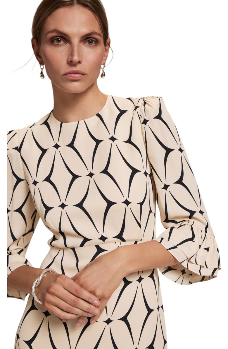 MINT VELVET Geo Print Ruffle Midi Dress, Alternate, color, Cream