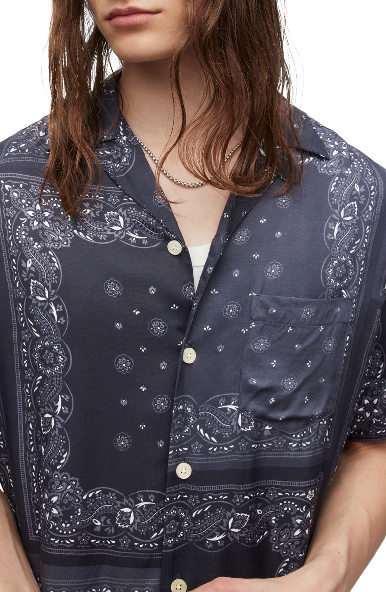 AllSaints Tikal Relaxed Fit Bandana Print Short Sleeve Button-Up Shirt, Alternate, color, 