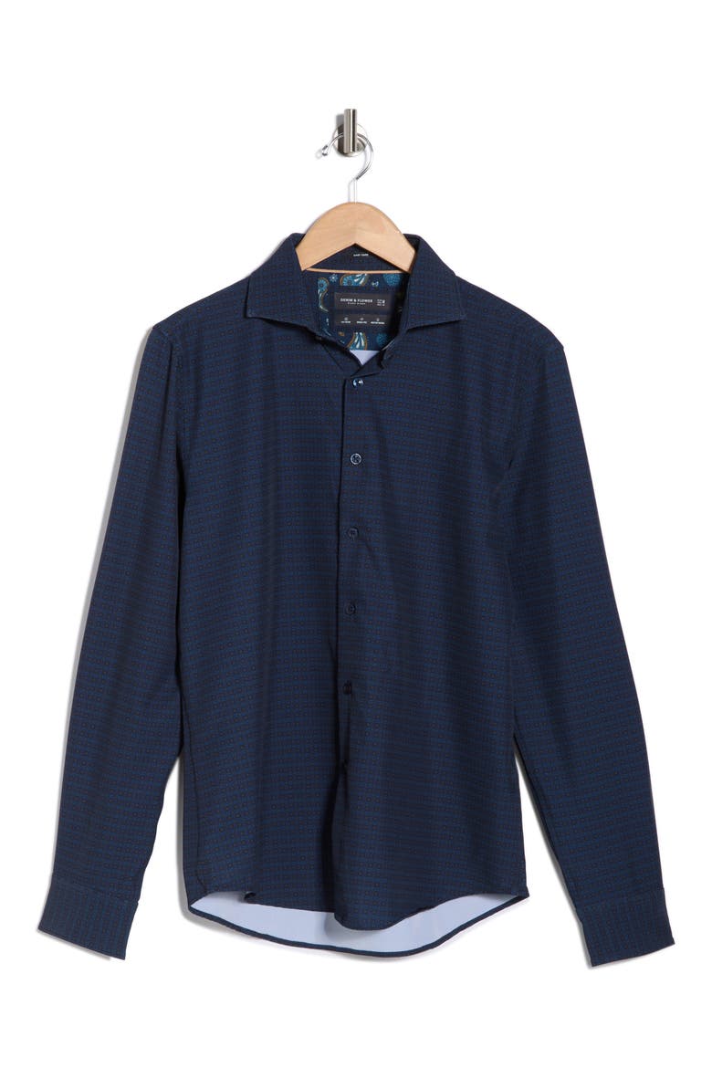 Geometric Medallion Print Long Sleeve Button-Up Shirt, Alternate, color, BLUE