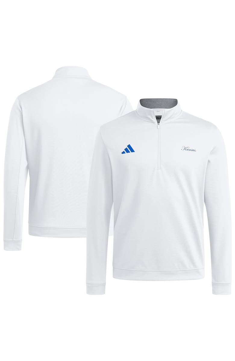 adidas Men's adidas White Kansas Jayhawks Elevated Quarter-Zip Jacket, Main, color, White