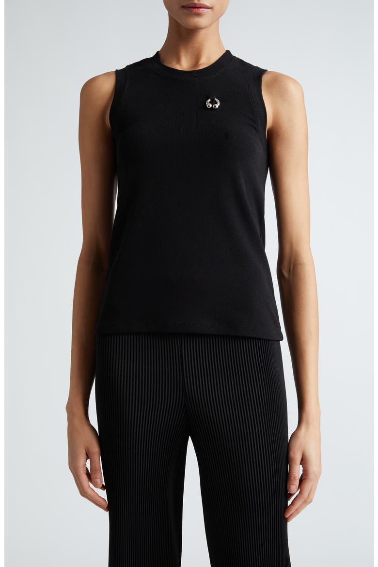 Pierced Cotton Rib Tank, Main, color, BLACK DRY COTTON JERSEY