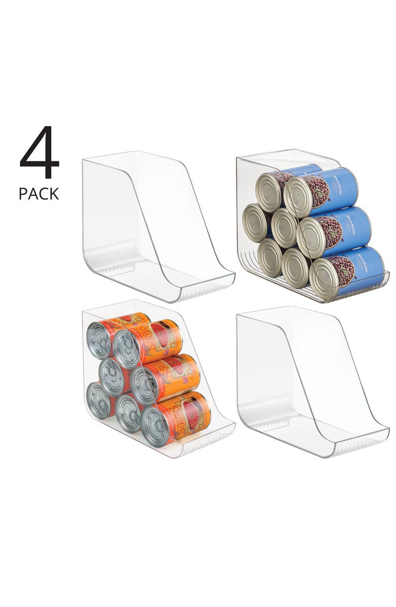 mDesign Plastic Kitchen Storage Organizer Bins for Pantry, Fridge, or Freezer Organization - Cabinet Organizer Holder for Canned Food, Soup Can, Soda or Water Bottle, Ligne Collection, 4 Pack, Clear, Alternate, color, 