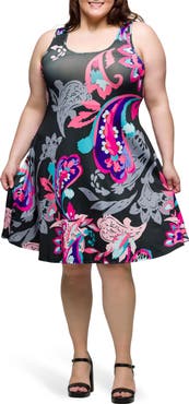 24seven Comfort Apparel Print Sleeveless A-Line Dress