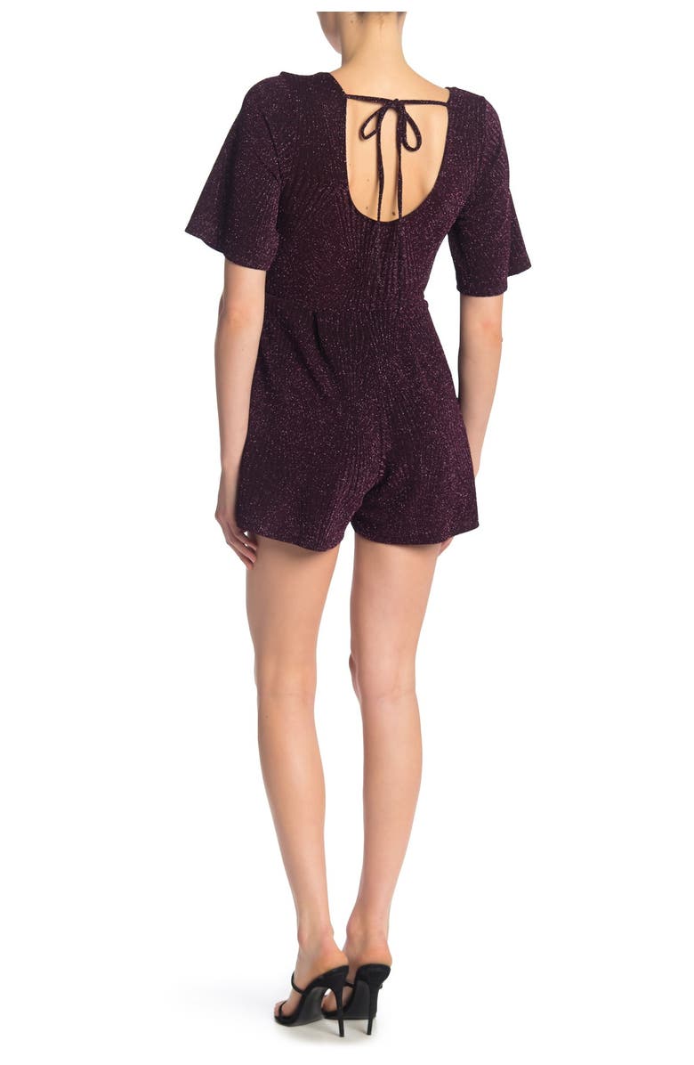 Row A Short Sleeve Glitter Knit Romper, Alternate, color, 