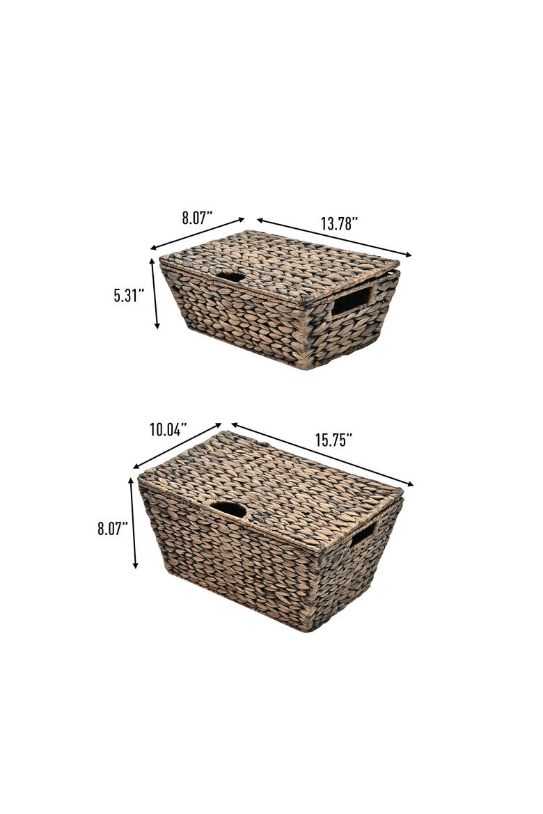 Wilder Classic Farmhouse Woven Hyacinth Rectangular Storage Baskets with Lids and Handles, Alternate, color, Brown