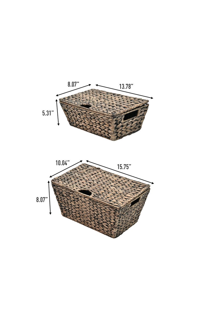 HAPPIMESS Wilder Classic Farmhouse Woven Hyacinth Rectangular Storage Baskets with Lids and Handles, Alternate, color, Brown