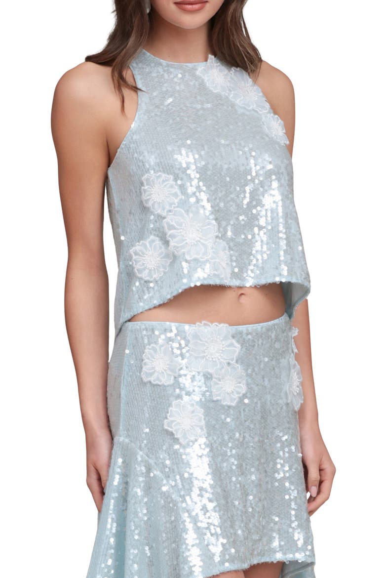 A-Line Sequin Floral Appliqué Crop Top, Alternate, color, ICE BLUE