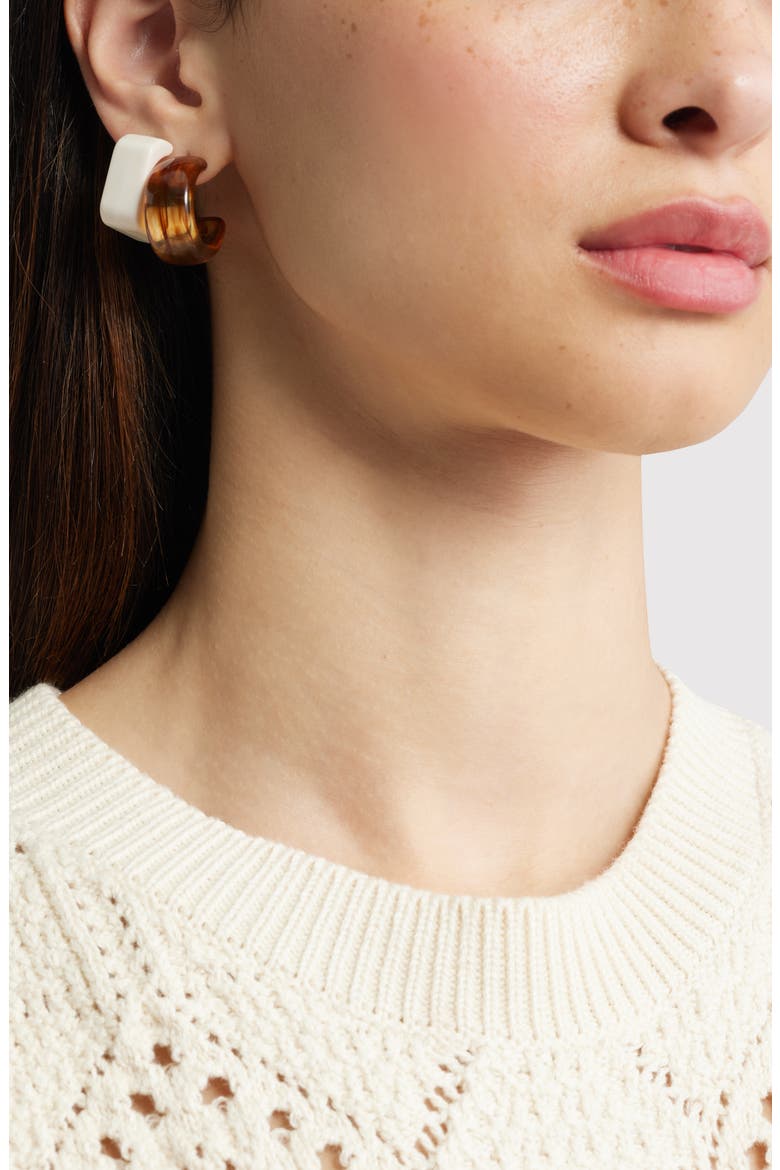 Set of 2 Resin Hoop Earrings, Alternate, color, BROWN- IVORY
