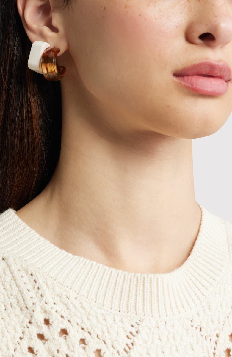 Nordstrom Set of 2 Resin Hoop Earrings, Alternate, color, Brown- Ivory