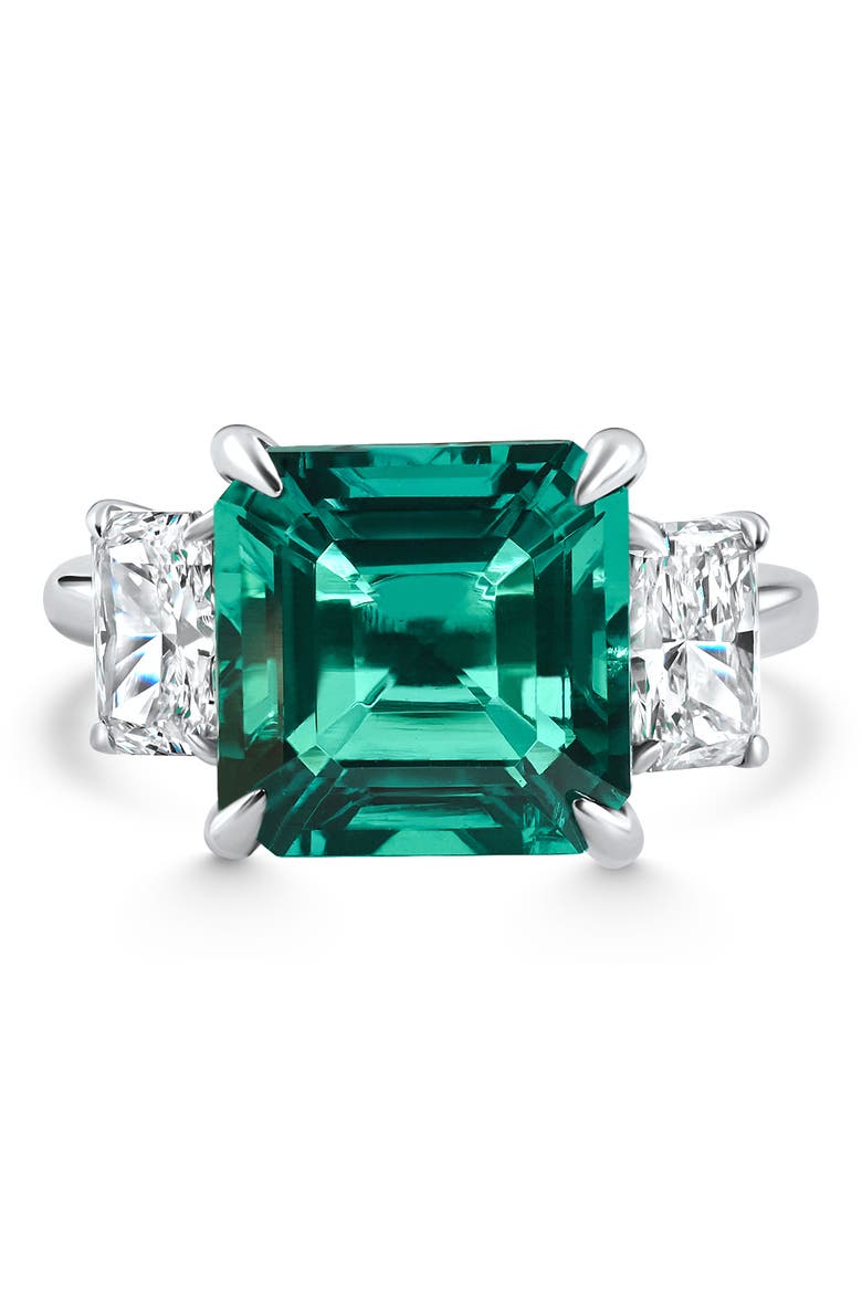 8Ct Asscher Cut Emerald & Diamond Ring 14k Gold or Platinum Lab Grown, Main, color, 14k Yellow Gold