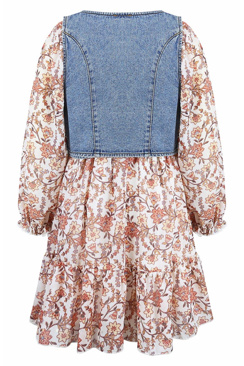 Kids' Floral Long Sleeve Dress & Denim Vest Set, Alternate, color, DENIM MULTI