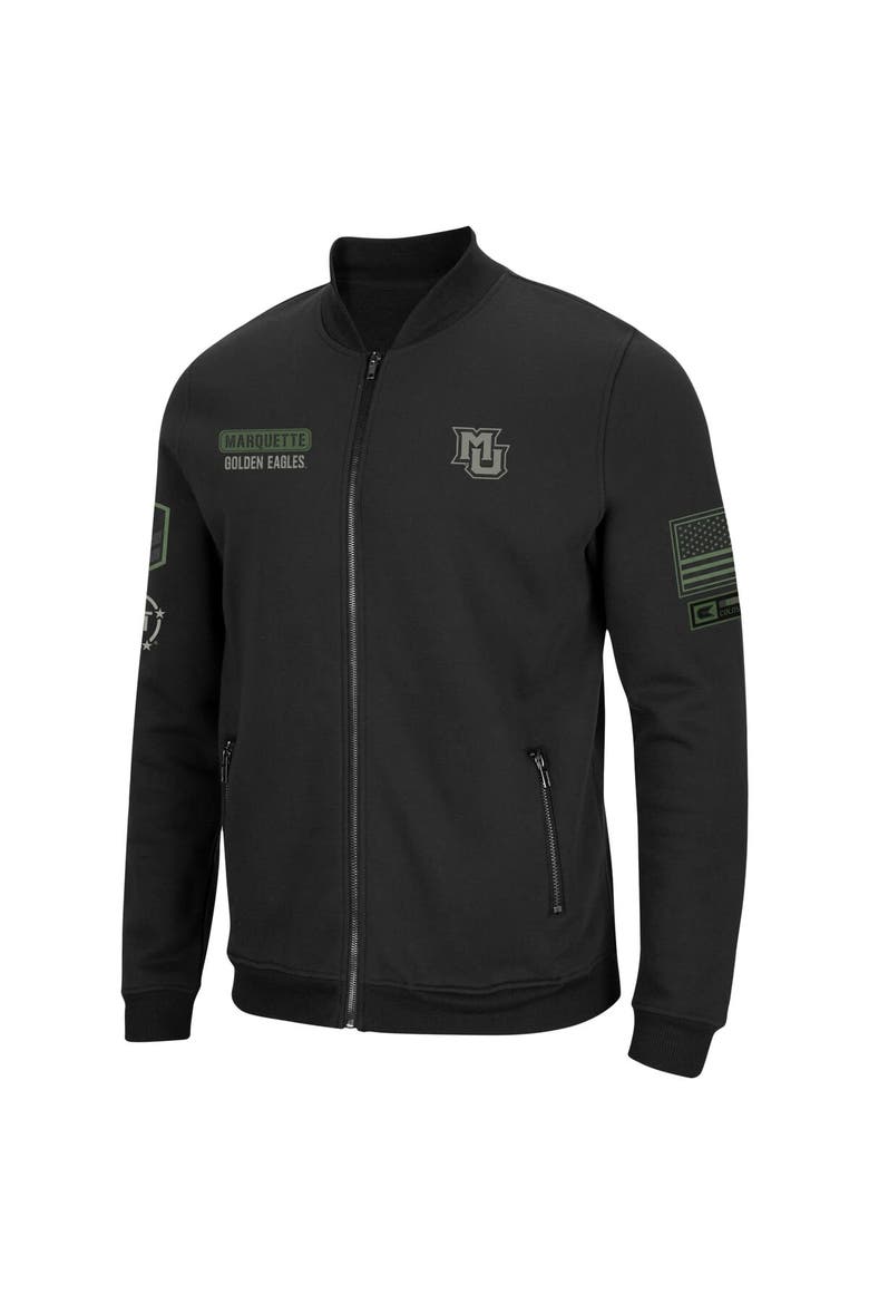 Men's Colosseum Black Marquette Golden Eagles OHT Military Appreciation High-Speed Bomber Full-Zip Jacket, Alternate, color, Black