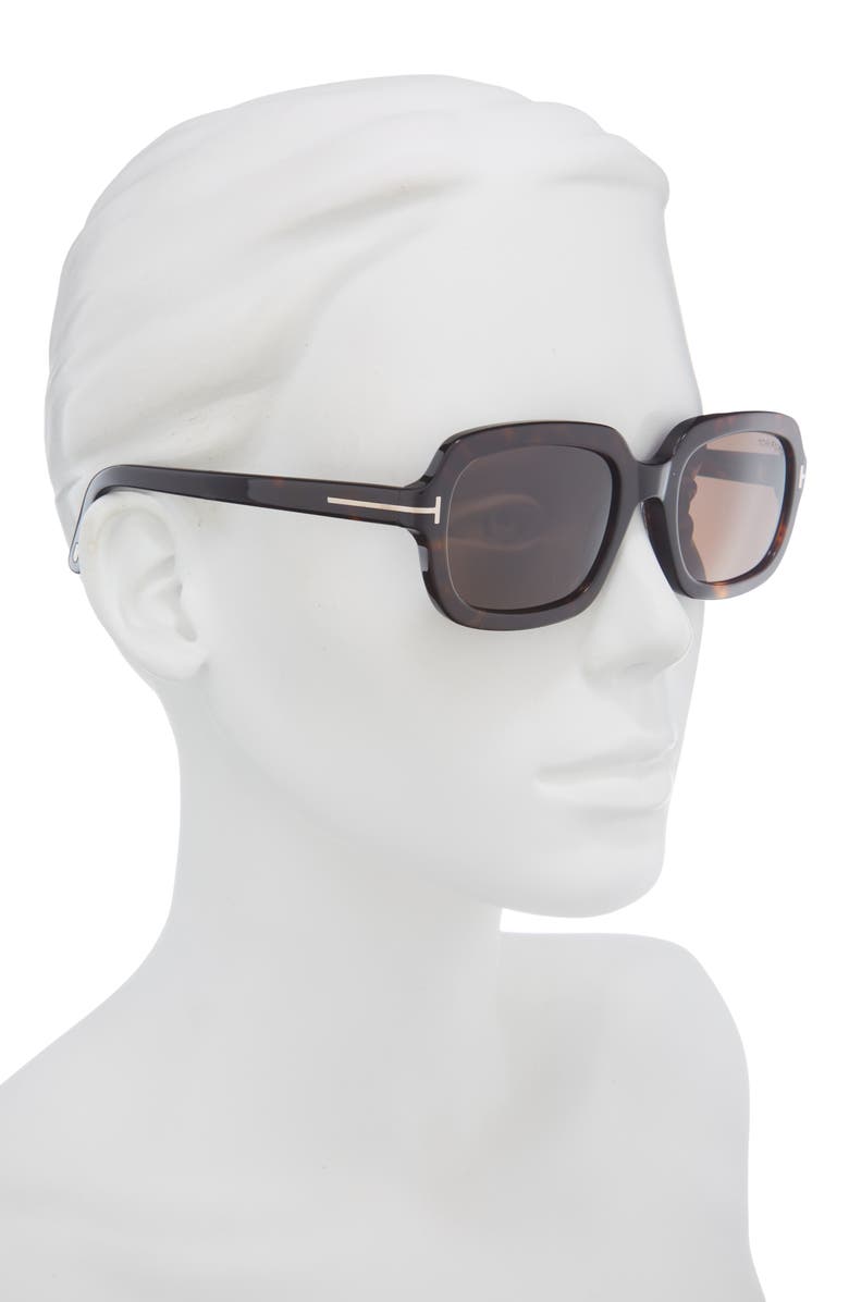 TOM FORD Lana 53mm Rectangular Sunglasses, Alternate, color, Shiny Dark Havana / Brown Lens