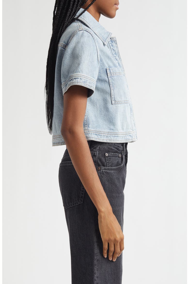 Tesha Crop Denim Button-Up Shirt, Alternate, color, ROCKSTAR BLUE