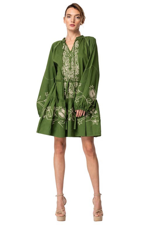 CIEBON CIEBON ROSETTA EMBROIDERED LONG SLEEVE COTTON MINIDRESS